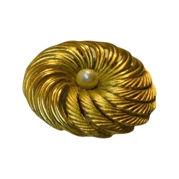 Orena Paris?Round Shape White Pearl swirl Wreath Vintage Gold Tone Brooch Pin 2” - Picture 3 of 5